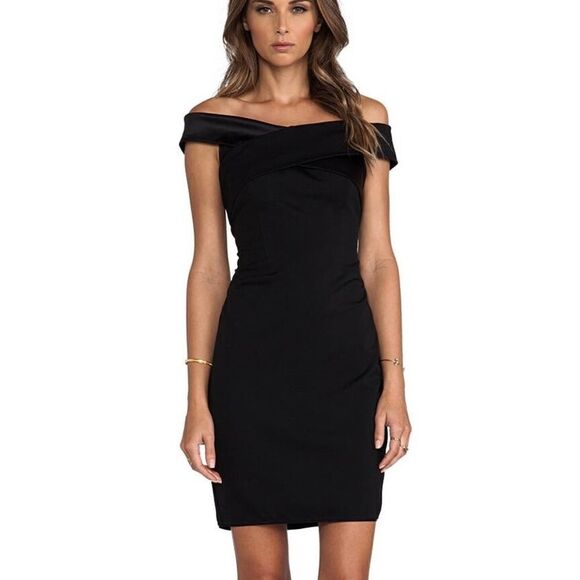 Halston Heritage Black Off Shoulder Dress with Crisscross Detail Sz. S - Picture 1 of 10